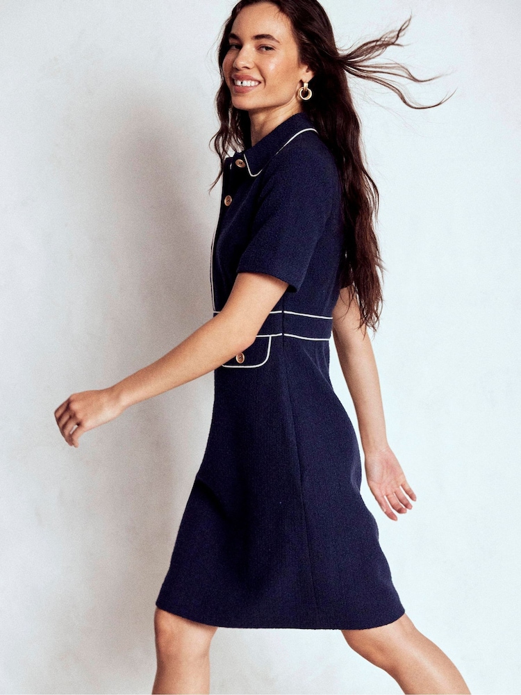 Boden Women's Eda Cotton Shift Dress in Blue | Size 14