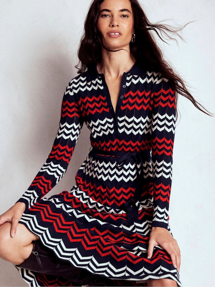 Boden Blue Chevron Stitch Midi Dress - Image 1 of 5