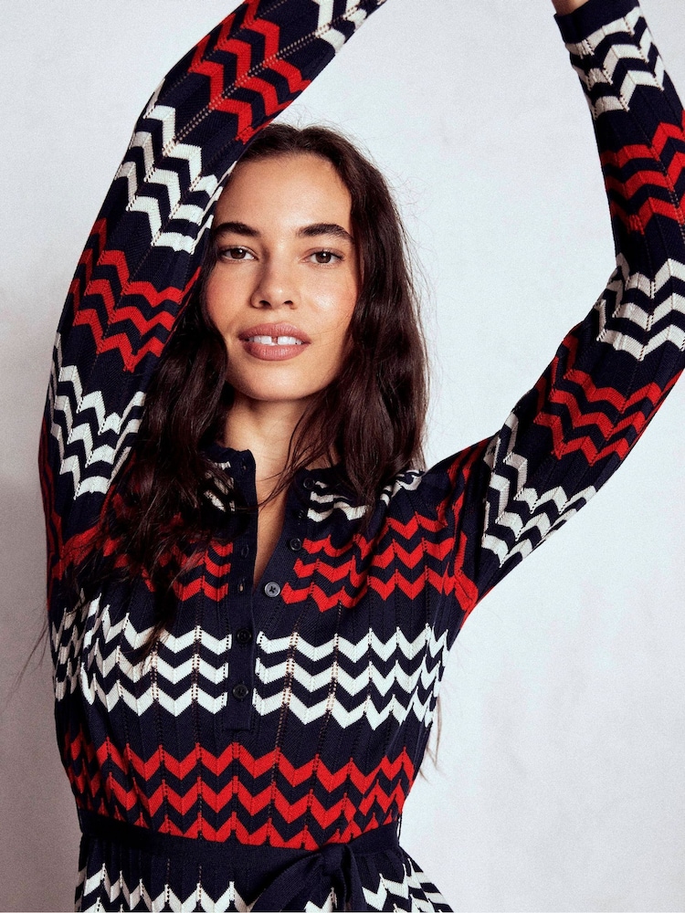 Boden Blue Chevron Stitch Midi Dress - Image 2 of 5