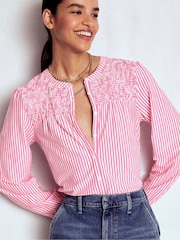 Boden Pink Elsa Smocked Yoke Jersey Shirt - Image 1 of 5