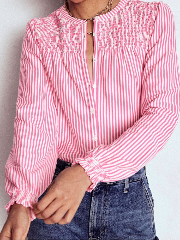Boden Pink Elsa Smocked Yoke Jersey Shirt - Image 2 of 5