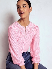 Boden Pink Elsa Smocked Yoke Jersey Shirt - Image 4 of 5