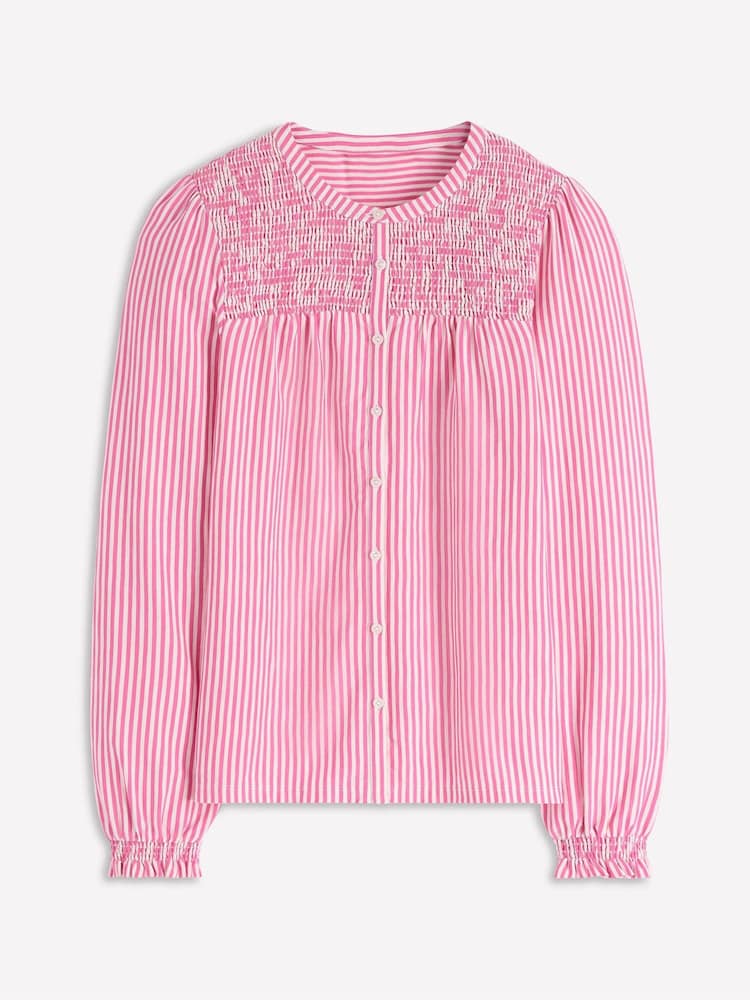 Boden Pink Elsa Smocked Yoke Jersey Shirt - Image 5 of 5