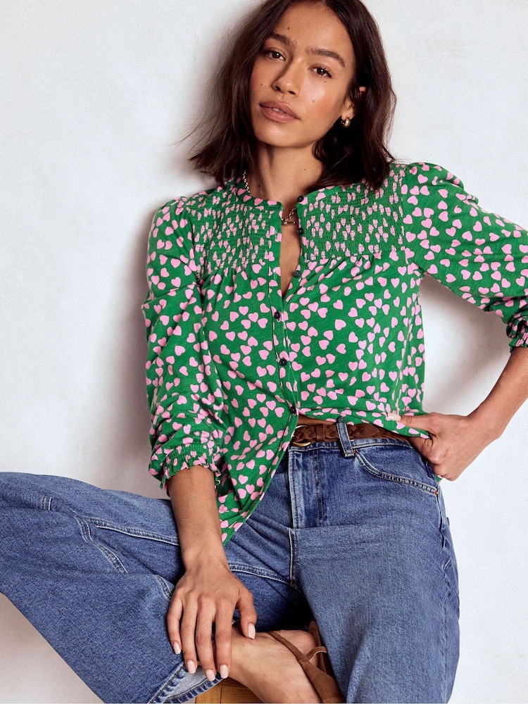 Boden Green Elsa Smocked Yoke Jersey Shirt - Image 1 of 5