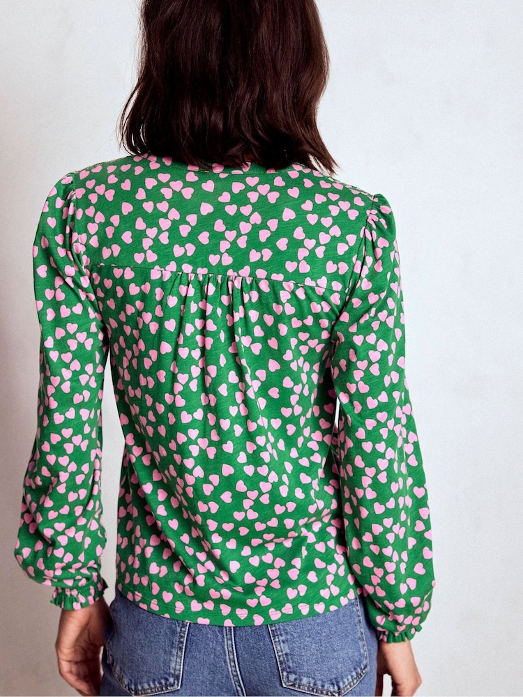 Buy Boden Green Elsa Smocked Yoke Jersey Shirt from the Next UK online shop