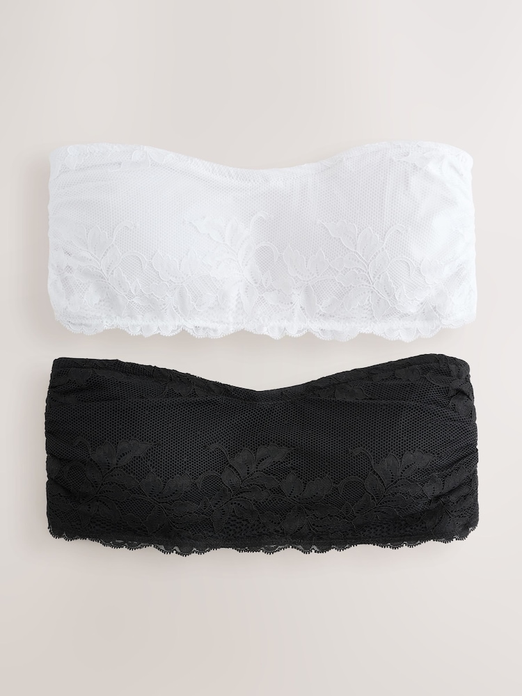 Black/White Cotton & Lace  Bandeau Ultimate Comfort Bras 2 Pack - Image 1 of 9