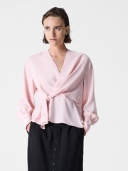 French Connection Pink Laurel Crepe Peplum Top - Image 1 of 4