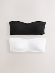 Black/White Cotton Rich Bandeau Ultimate Comfort Bras 2 Pack - Image 1 of 9