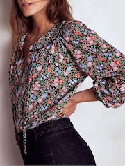 Boden Blue Georgia Smocked Jersey Blouse - Image 3 of 6