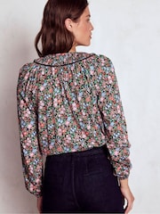 Boden Blue Georgia Smocked Jersey Blouse - Image 4 of 6