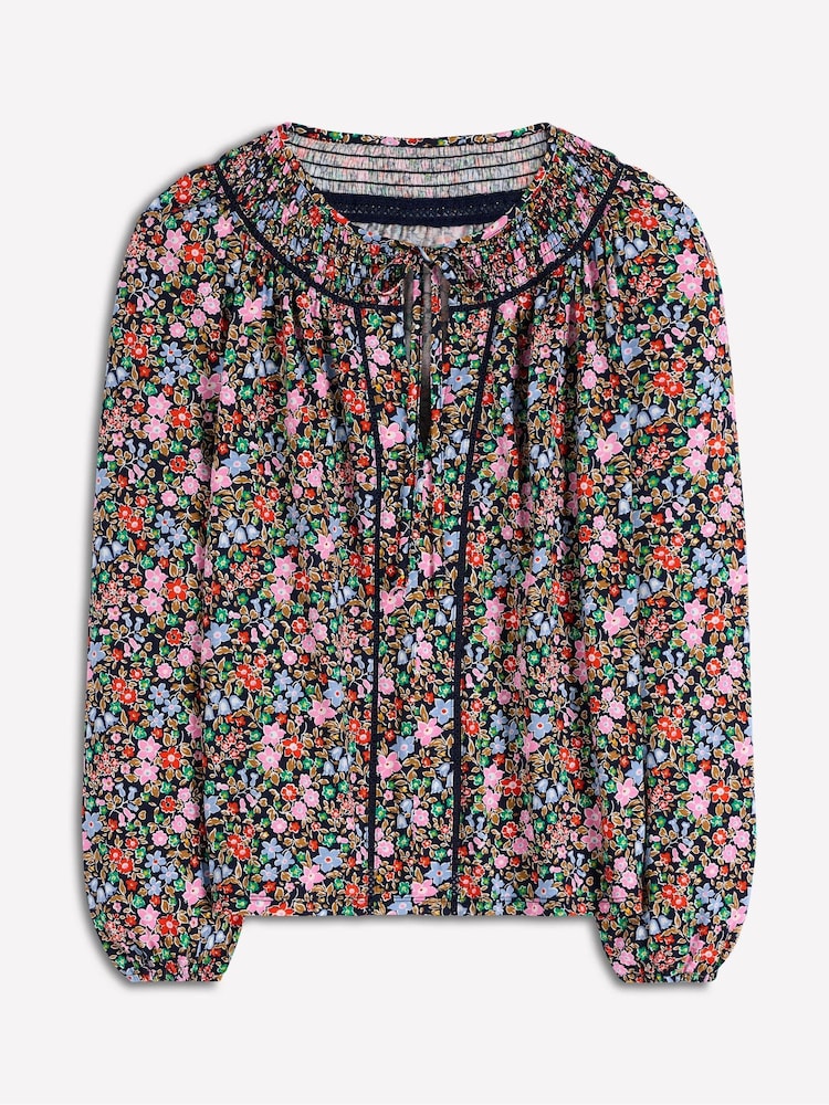 Boden Blue Georgia Smocked Jersey Blouse - Image 6 of 6