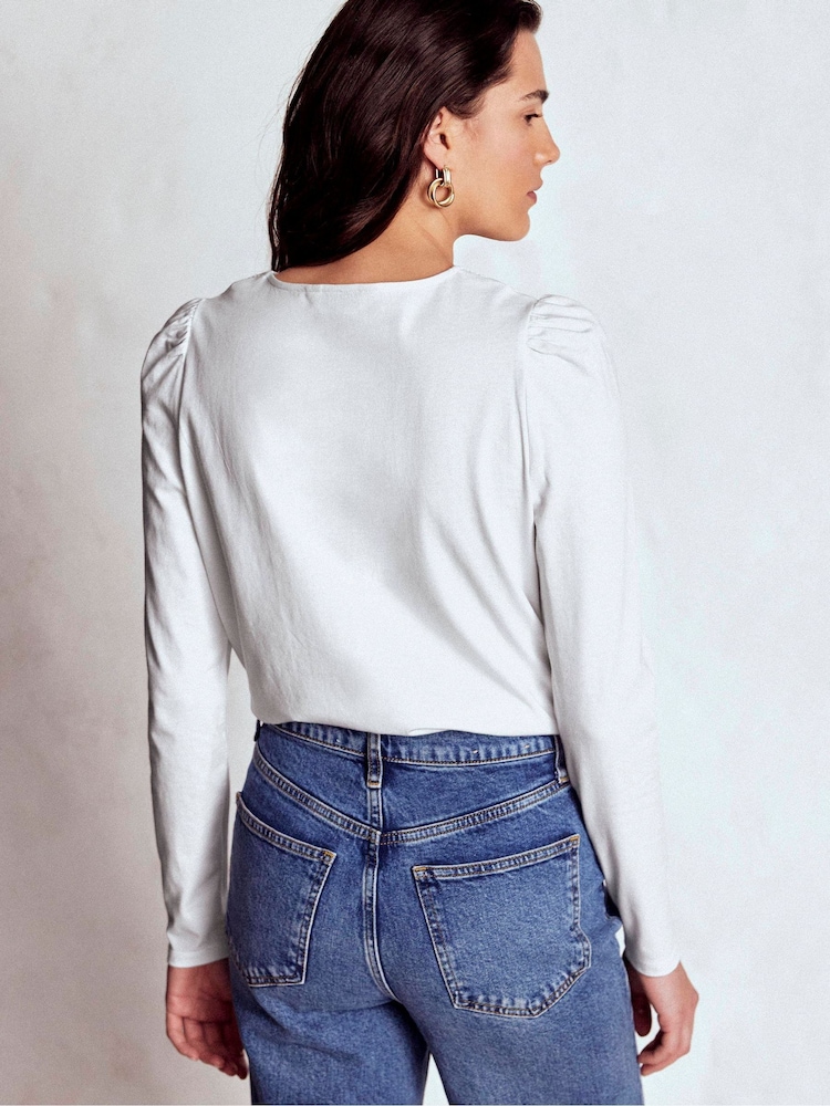 Boden White Floral Lace V-Neck Blouse - Image 2 of 5