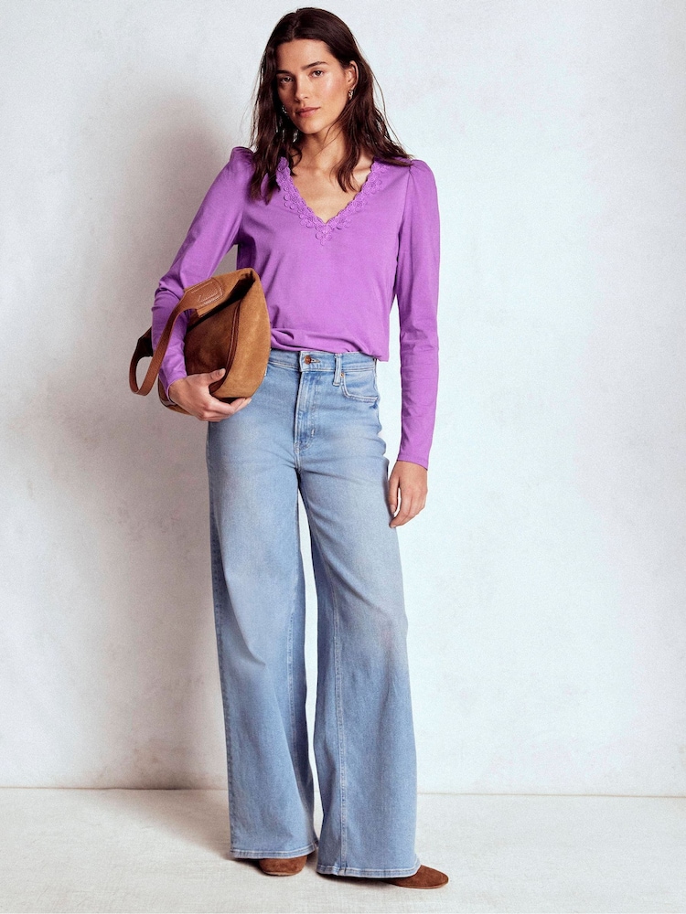 Boden Purple Floral Lace V-Neck Top - Image 1 of 5 Boden Purple Floral Lace V-Neck Top - Image 1 of 5