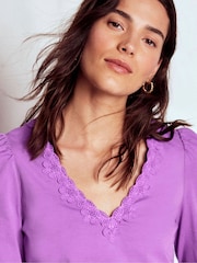 Boden Purple Floral Lace V-Neck Top - Image 2 of 5