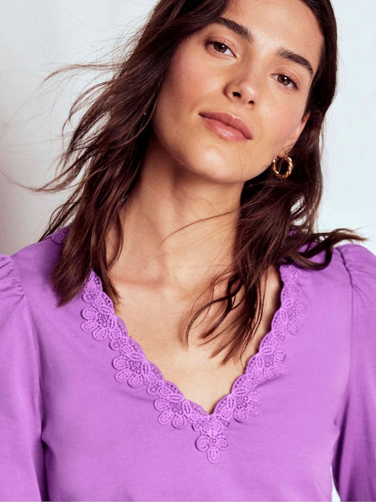 Boden Purple Floral Lace V-Neck Top - Image 2 of 5 Boden Purple Floral Lace V-Neck Top - Image 2 of 5