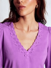 Boden Purple Floral Lace V-Neck Top - Image 3 of 5