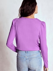 Boden Purple Floral Lace V-Neck Top - Image 4 of 5