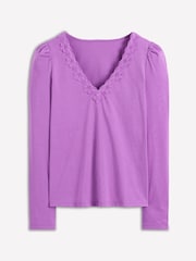 Boden Purple Floral Lace V-Neck Top - Image 5 of 5