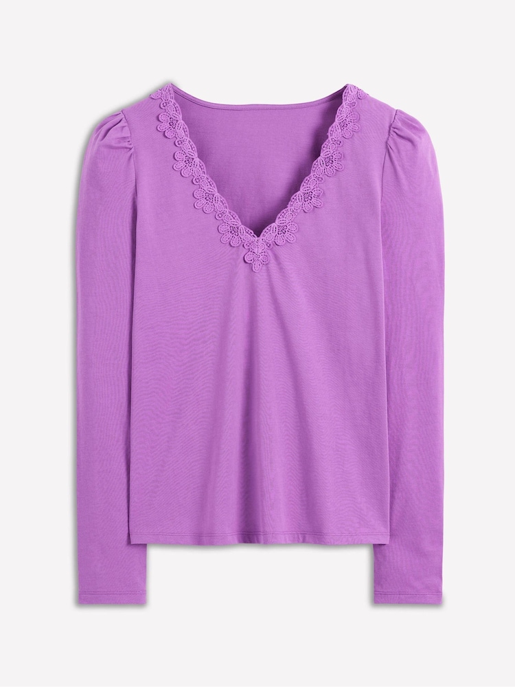 Boden Purple Floral Lace V-Neck Top - Image 5 of 5