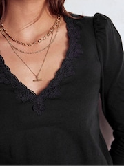 Boden Black Floral Lace V-Neck Top - Image 2 of 4