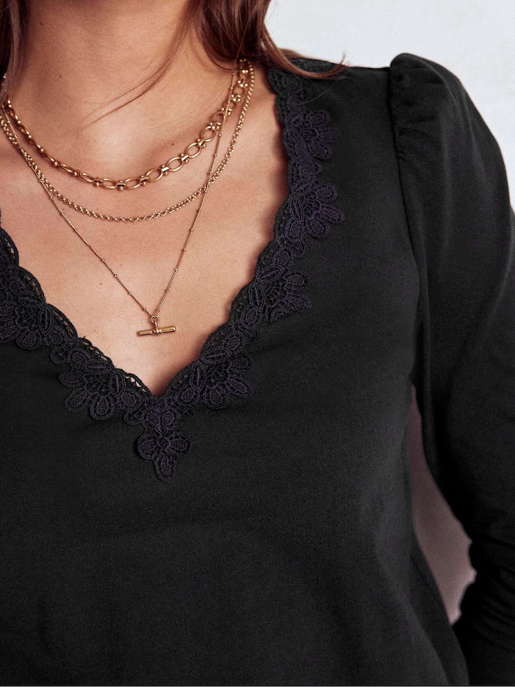 Boden Black Floral Lace V-Neck Top - Image 2 of 4