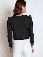 Boden Black Floral Lace V-Neck Top - Image 3 of 4