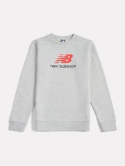 New Balance Grey Brush Back Stacked Logo Crew Sweatshirt - Image 1 of 3