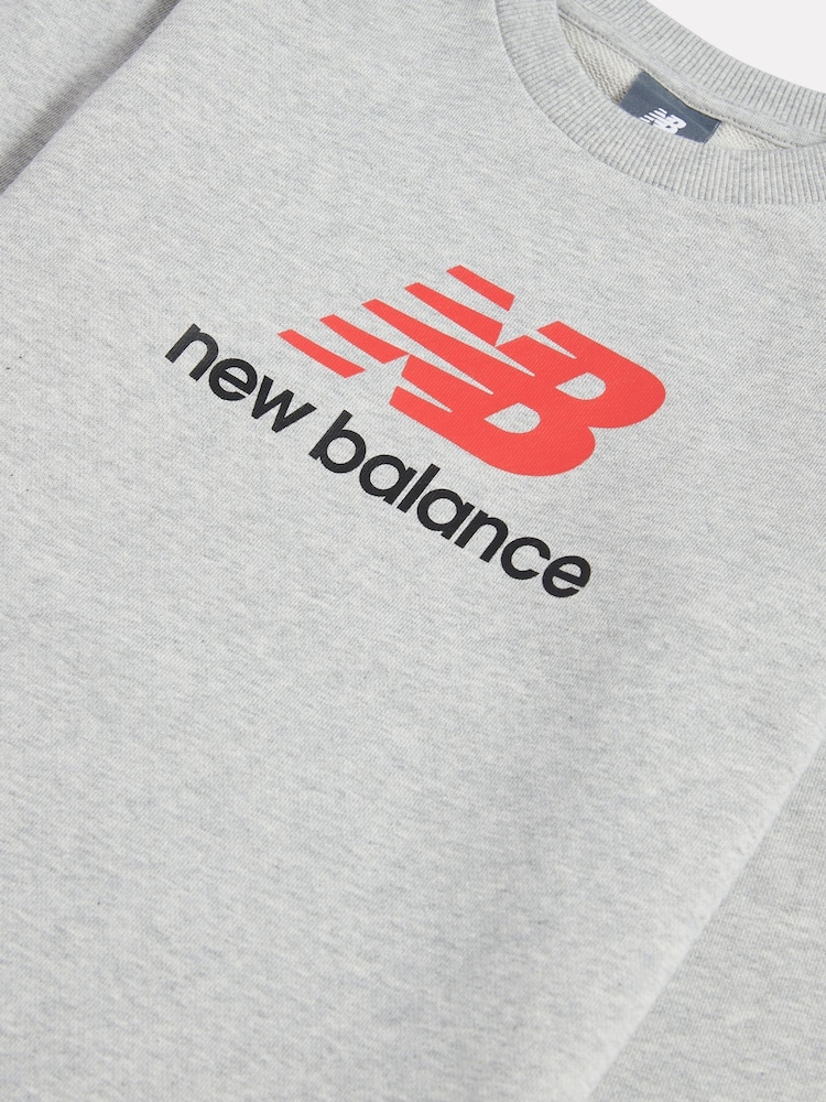 New Balance Grey Brush Back Stacked Logo Crew Sweatshirt - Image 3 of 3 New Balance Grey Brush Back Stacked Logo Crew Sweatshirt - Image 3 of 3
