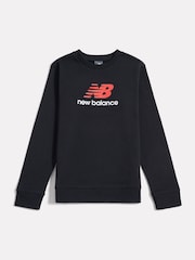 New Balance Black Brush Back Stacked Logo Crew Sweatshirt - Image 1 of 3