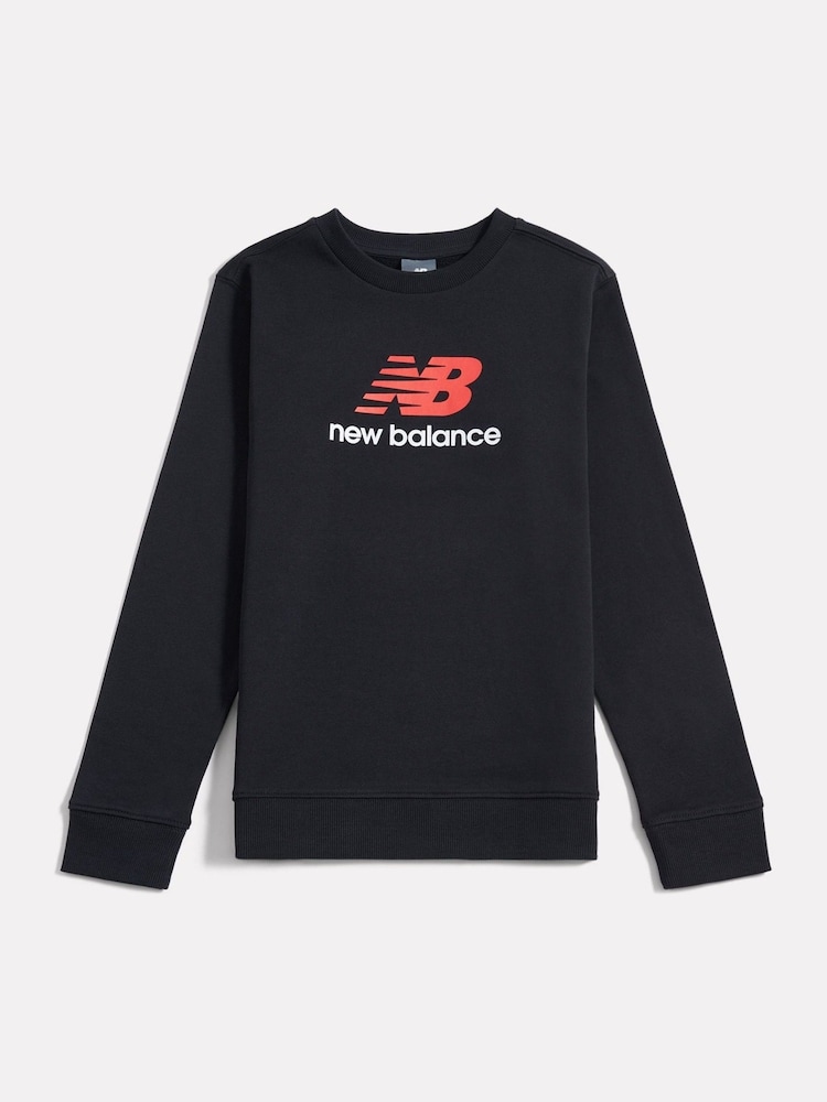 New Balance Black Brush Back Stacked Logo Crew Sweatshirt - Image 1 of 3 New Balance Black Brush Back Stacked Logo Crew Sweatshirt - Image 1 of 3