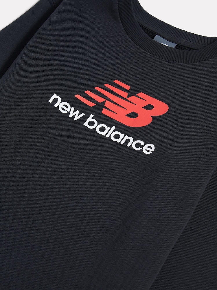 New Balance Black Brush Back Stacked Logo Crew Sweatshirt - Image 3 of 3 New Balance Black Brush Back Stacked Logo Crew Sweatshirt - Image 3 of 3