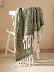 Furn Green Cosy Woven Tasselled Throw - Image 1 of 6