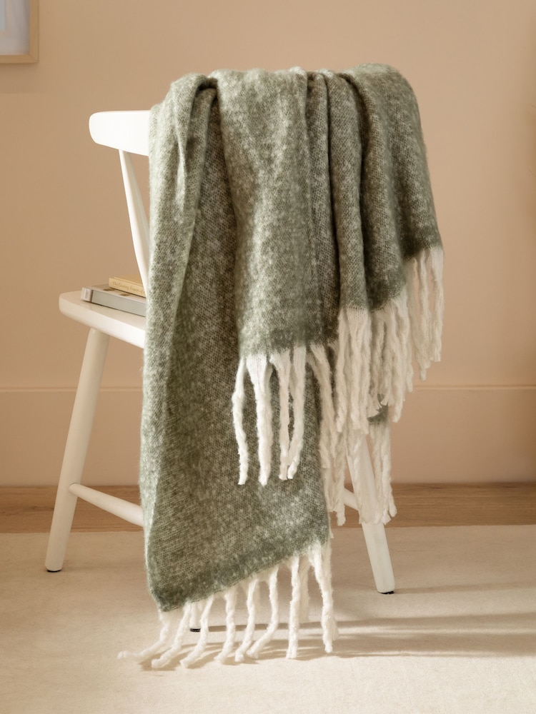 Furn Green Cosy Woven Tasselled Throw - Image 1 of 6 Furn Green Cosy Woven Tasselled Throw - Image 1 of 6