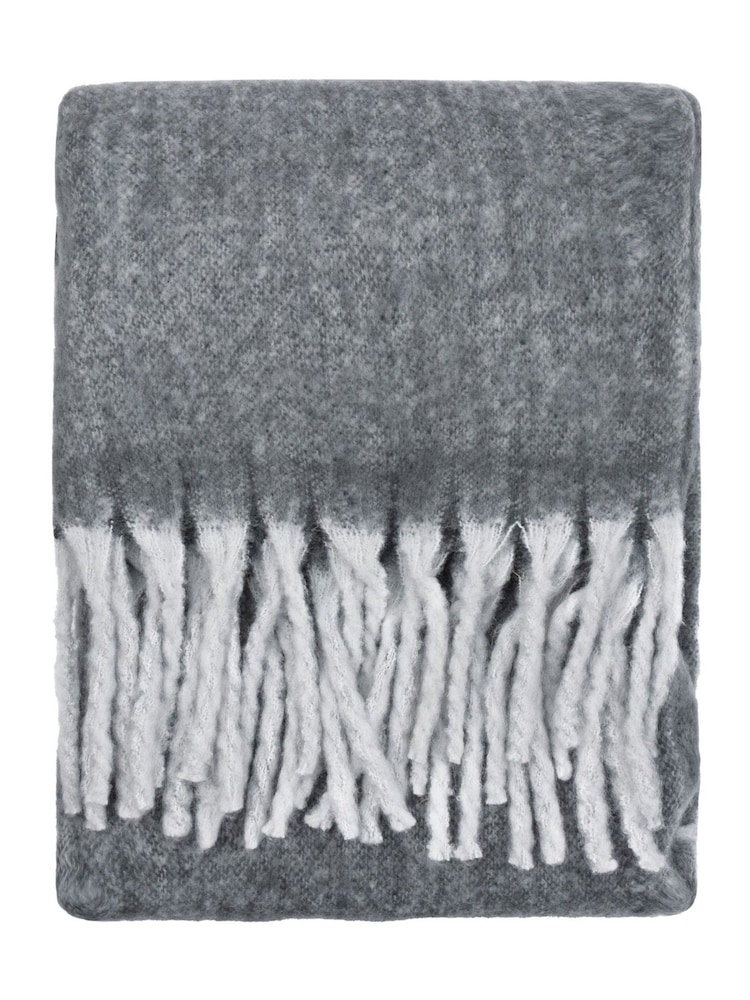 Furn Charcoal Cosy Woven Tasselled Throw - Image 1 of 4