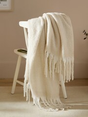 Furn Ecru Cosy Woven Tasselled Throw - Image 1 of 6