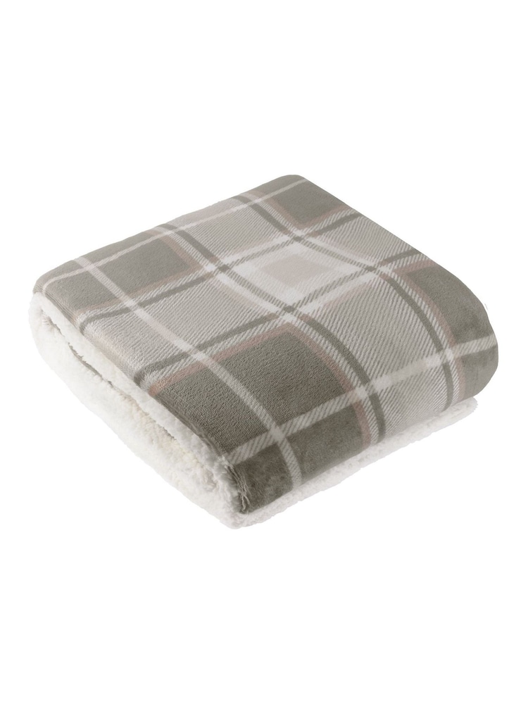 Wylder Green or Natural Braemar Sherpa Tartan Fleece Throw - Image 1 of 5 Wylder Green or Natural Braemar Sherpa Tartan Fleece Throw - Image 1 of 5
