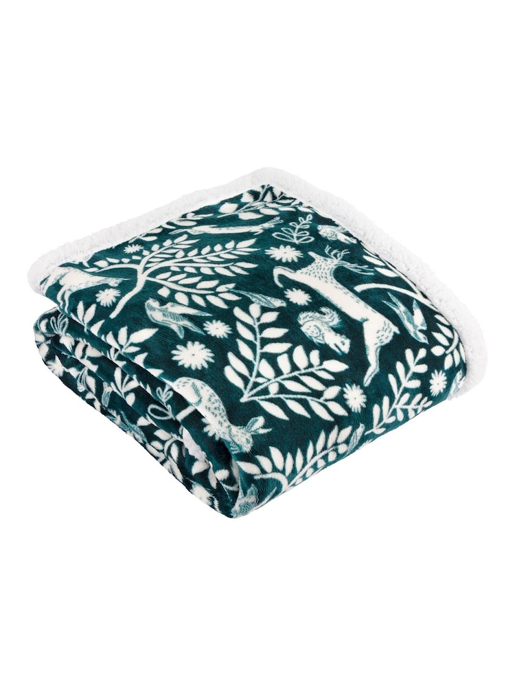 Furn Forest Green Skandi Woodland Sherpa Fleece Throw - Image 1 of 6 Furn Forest Green Skandi Woodland Sherpa Fleece Throw - Image 1 of 6