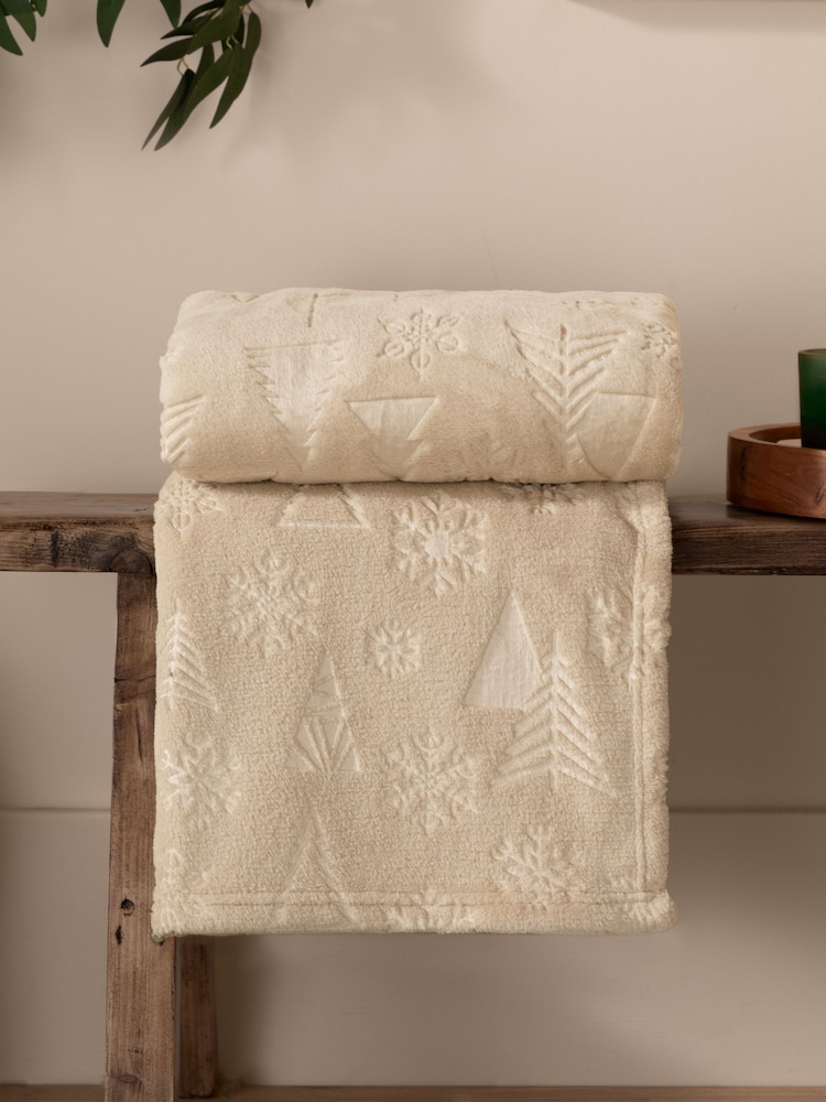 Furn Natural Festive Time Embossed Fleece Throw - Image 1 of 4 Furn Natural Festive Time Embossed Fleece Throw - Image 1 of 4