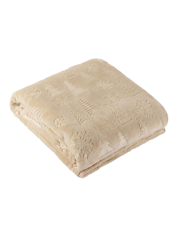 Furn Natural Festive Time Embossed Fleece Throw - Image 2 of 4 Furn Natural Festive Time Embossed Fleece Throw - Image 2 of 4