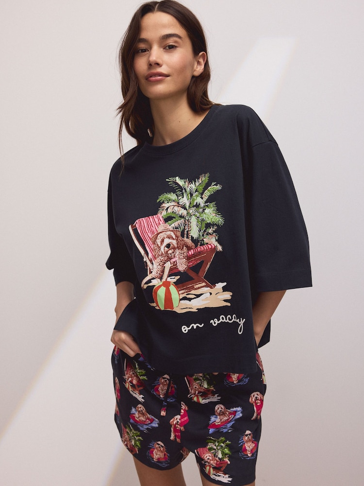 Navy Charlie the Cockapoo Short Pyjamas Set - Image 1 of 5