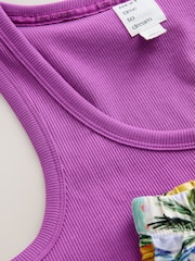 紫色 - Scarf Print Rib Scoop Racer Vest and Pyjama Short Set - 圖片 6，共 7