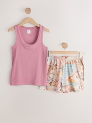 Pink Scene Rib Vest Shorts Pyjamas Set - Image 5 of 7