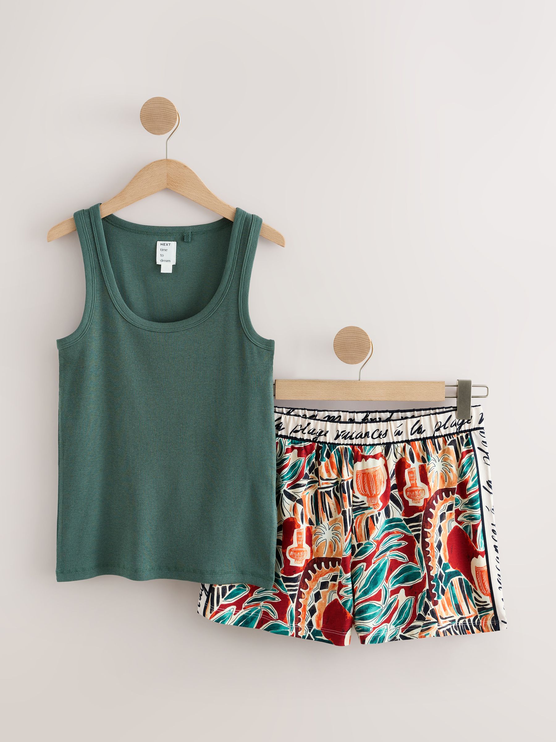 Green/ Orange Rib Vest Short Pyjamas Set