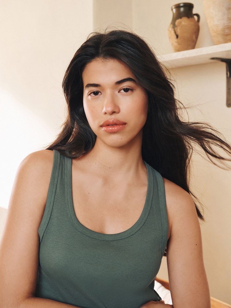 Green Abstract Rib Vest Shorts Pyjamas Set - Image 6 of 6