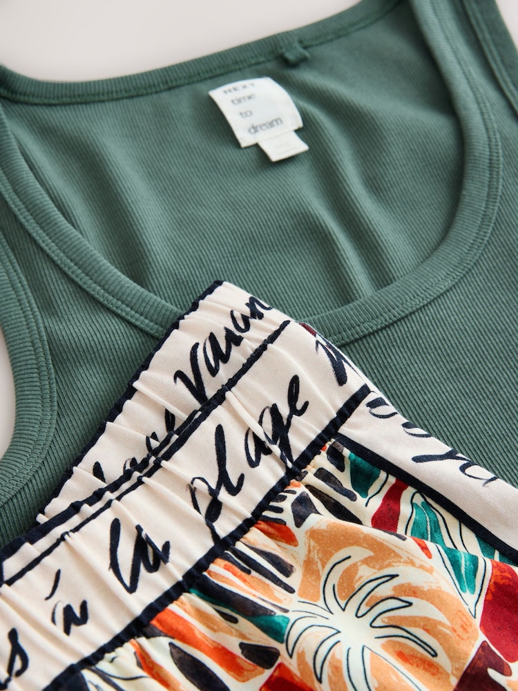 Green Abstract Rib Vest Short Pyjamas Set - Image 8 of 8