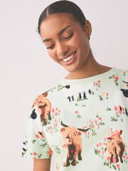 Sage Green Hamish The Highland Cow Cotton Short Pyjamas Set - Image 5 of 8
