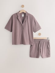 maro mocha - Jersey Button Through Short Pyjamas Set - Imaginea 1 din 4
