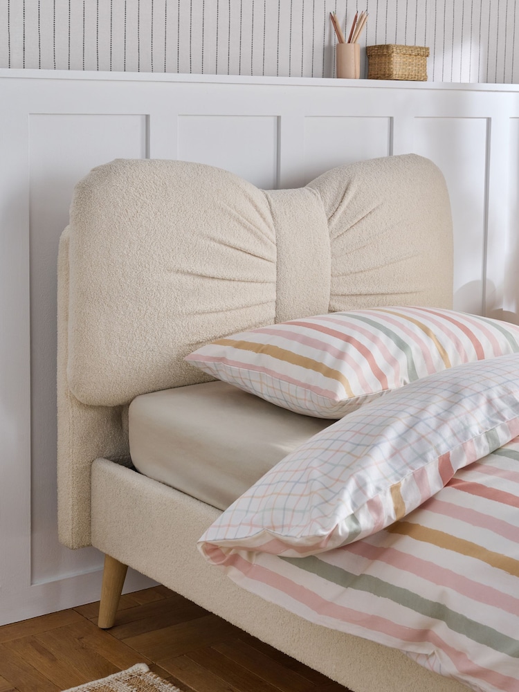 Soft Cosy Boucle Ivory Natural Bow Single Bed Frame - Image 2 of 3