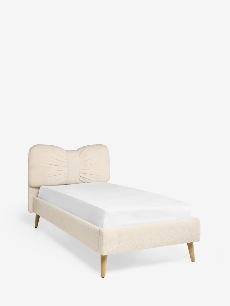 Soft Cosy Boucle Ivory Natural Bow Single Bed Frame - Image 3 of 3