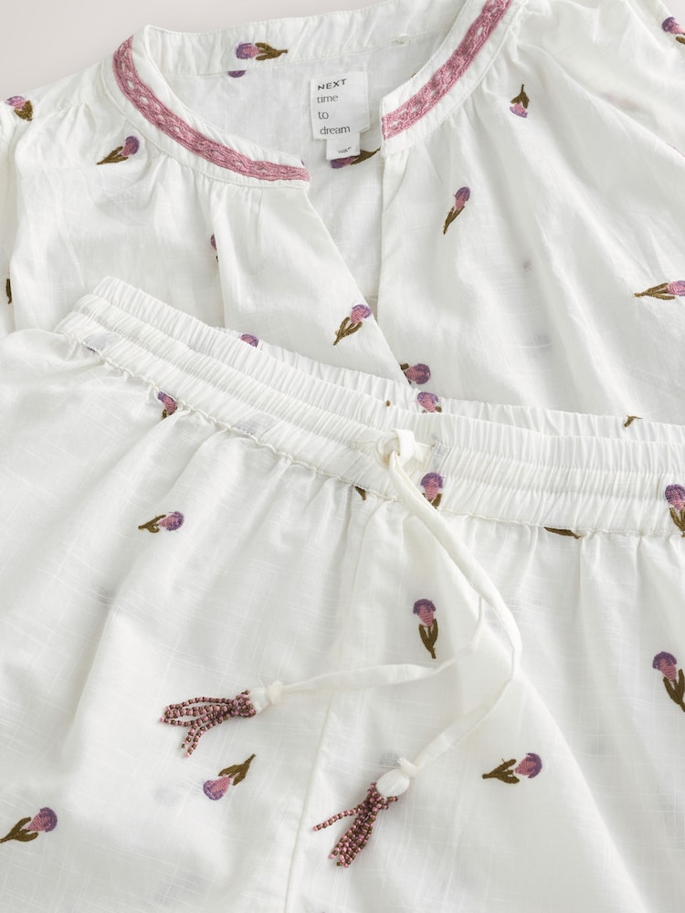 White Embroidered Tulip - Cotton Vest Pyjamas - Imaginea 10 din 10 White Embroidered Tulip - Cotton Vest Pyjamas - Imaginea 10 din 10